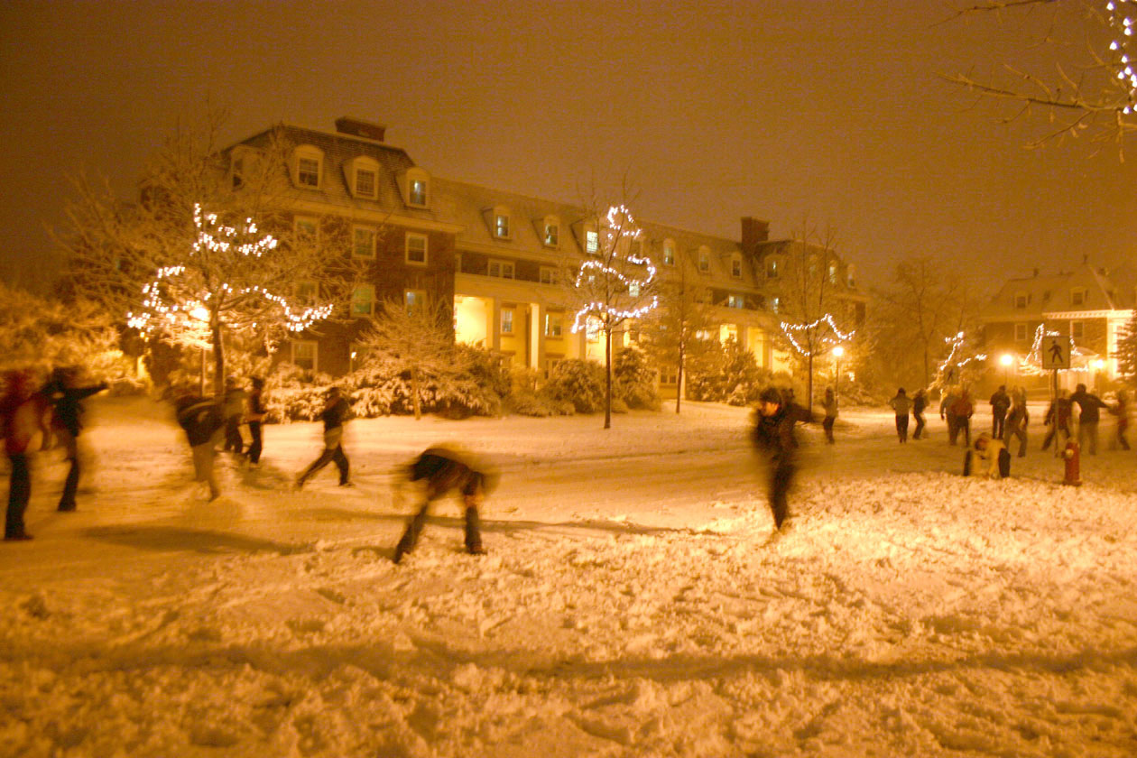 Snowball fight on the campus of StFX University
