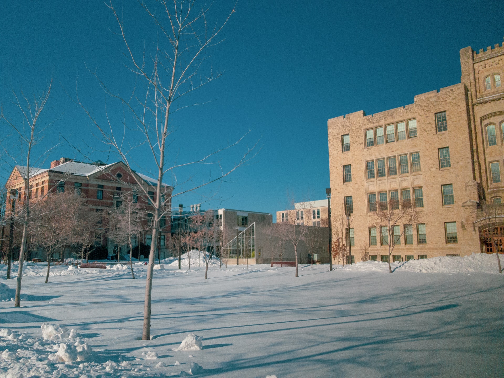 It is a snowy, cold day at the University of Manitoba.