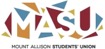 Logo du Mount Allison Student Union - lettres MASU sur une collection de formes contrastées