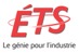 Logo ETS - lettres ETS s'élevant vers la droite, entourées d'une sphère horizontale